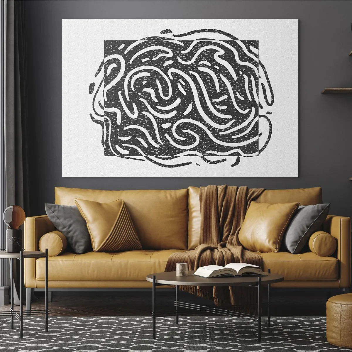 Obraz na skle - Dynamické abstraktné čiary a bodky vytvárajúce energickú formu - 70x50cm - Abstrakcia: tanec radosti - Moderná nástenná dekorácia do obývacej izby a spálne ARTTOR