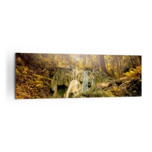 Obraz na plátne - Lesný vodopád v zeleni - 160x50 cm