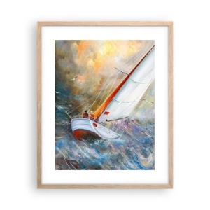 Plagát v ráme zo svetlého duba - Bežiace cez vlny - 40x50 cm