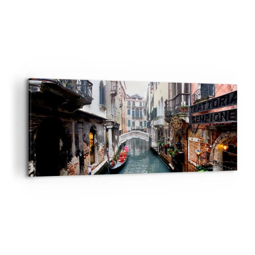 Obraz na plátne - Benátska krajina s gondolou a mostíkom - 120x50 cm