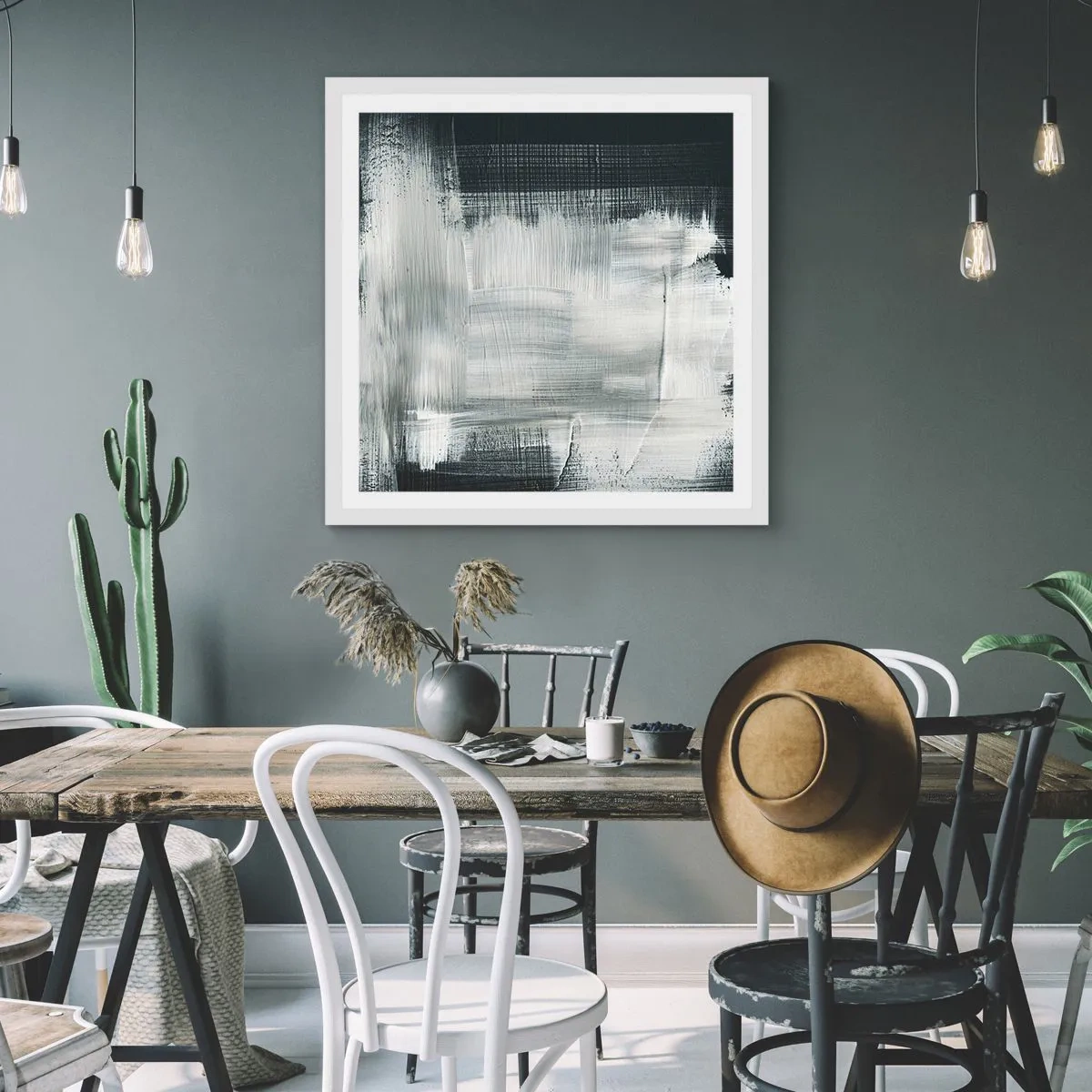 Plagát v bielom ráme - Utkané zvisle a vodorovne - 50x50 cm