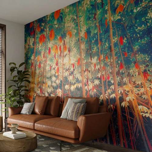 Fototapeta Standard Eco - Farebný bambusový les s intenzívnym osvetlením - 100x70cm - Tajný život listov - Moderná nástenná dekorácia do obývacej izby a spálne ARTTOR