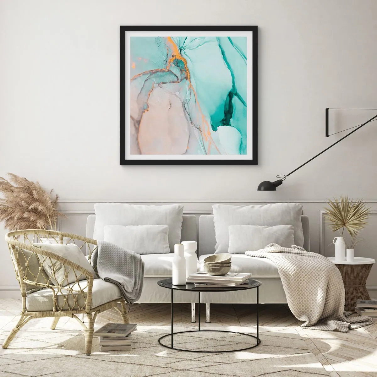 Plagát v čiernom ráme - Tanec tvarov a farieb - 60x60 cm