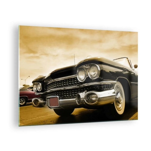 Obraz na skle - Predná časť klasického auta v elegantnom retro štýle - 70x50cm - Klasika nikdy neskončí - Moderná nástenná dekorácia do obývacej izby a spálne ARTTOR