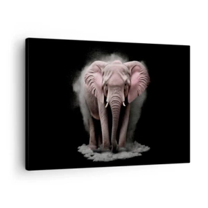 Obraz na plátne - Umelecké poňatie ružového slona na čiernom pozadí - 70x50cm - Nemysli na ružového slona! - Moderná nástenná dekorácia do obývacej izby a spálne ARTTOR