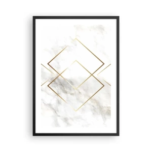 Plagát v čiernom ráme - Geometria v zlatých líniách na mramorovom pozadí - 50x70cm - Pohľad na nekonečno - Moderná nástenná dekorácia do obývacej izby a spálne ARTTOR