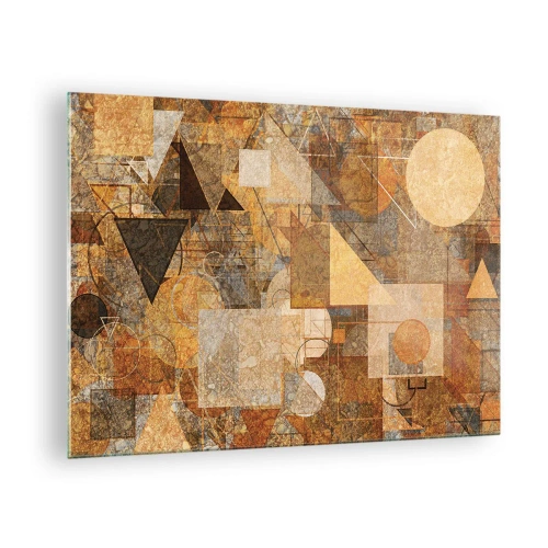 Obraz na skle - Abstraktné geometrické vzory v teplých farbách - 70x50cm - Kubistické bronzové štúdium - Moderná nástenná dekorácia do obývacej izby a spálne ARTTOR