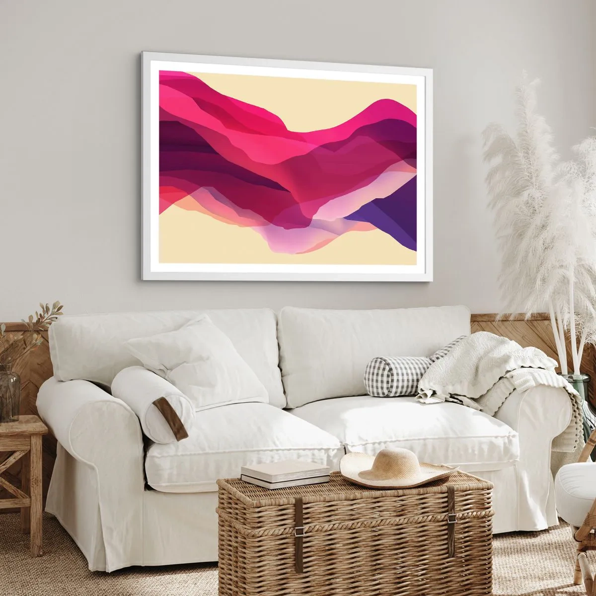 Plagát v bielom ráme - Fialové vlny - 50x40 cm