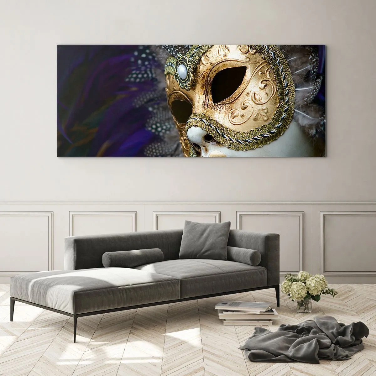 Obraz na skle - Benátsky portrét v zlate - 140x50 cm