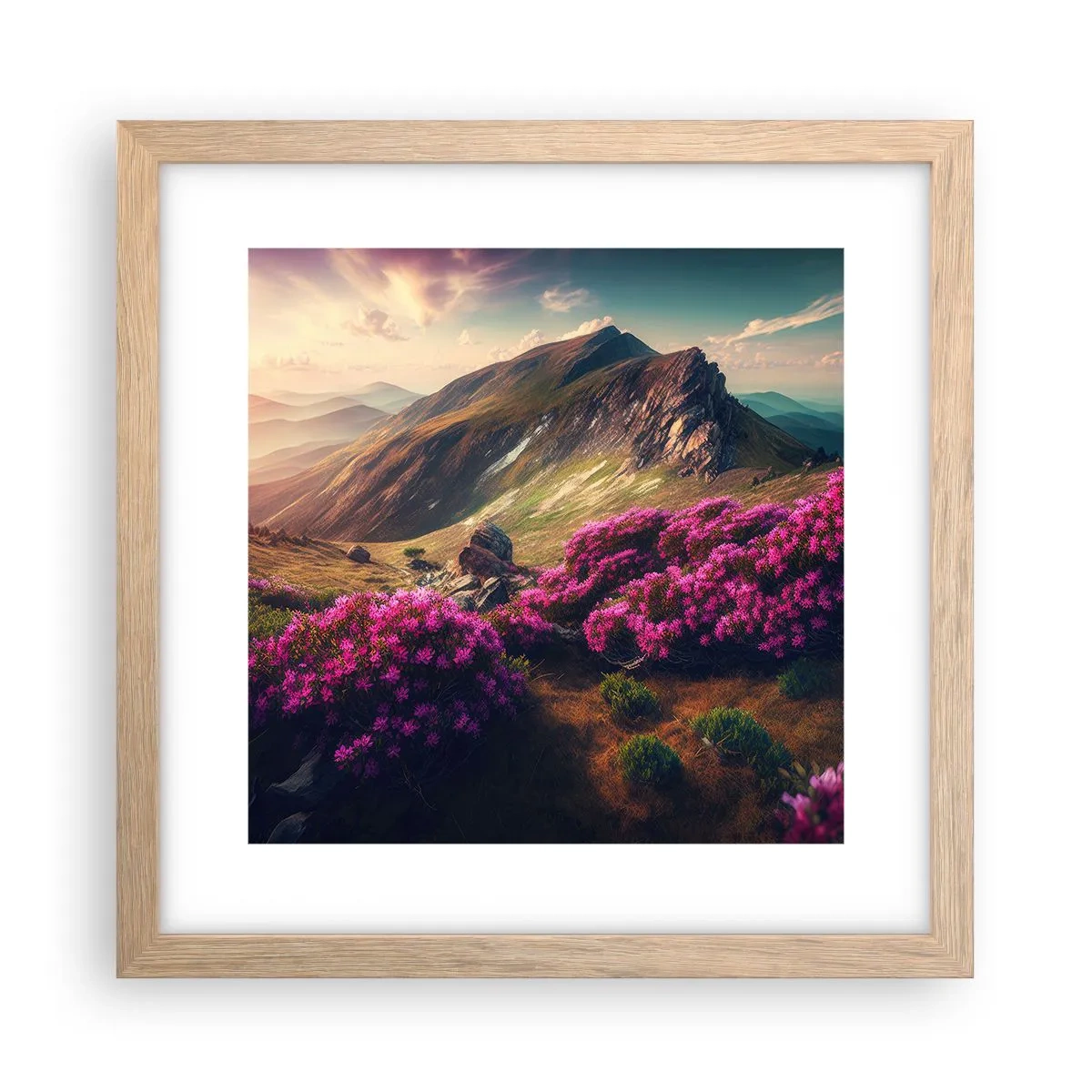 Plagát v ráme zo svetlého duba - Leto na horách - 30x30 cm