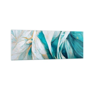 Obraz na skle - Modrá abstrakcia so zlatým motívom - 140x50 cm