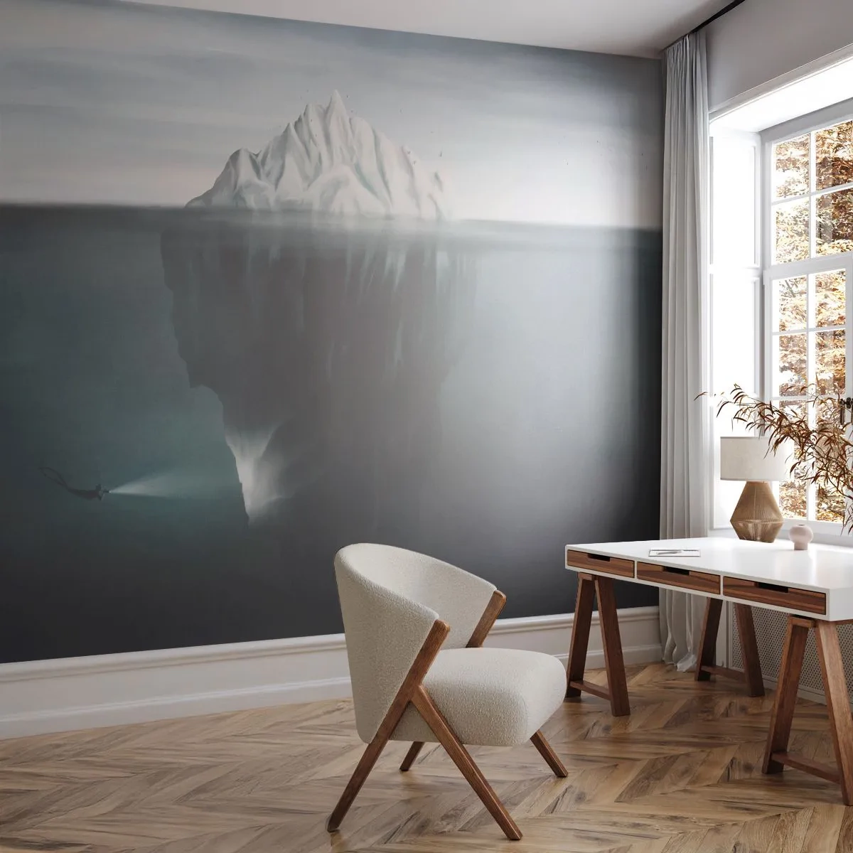 Fototapeta Premium Canvas - Podvodné tajomstvo - Ľadovec, Ľadovec, Potápač - 500x350 cm