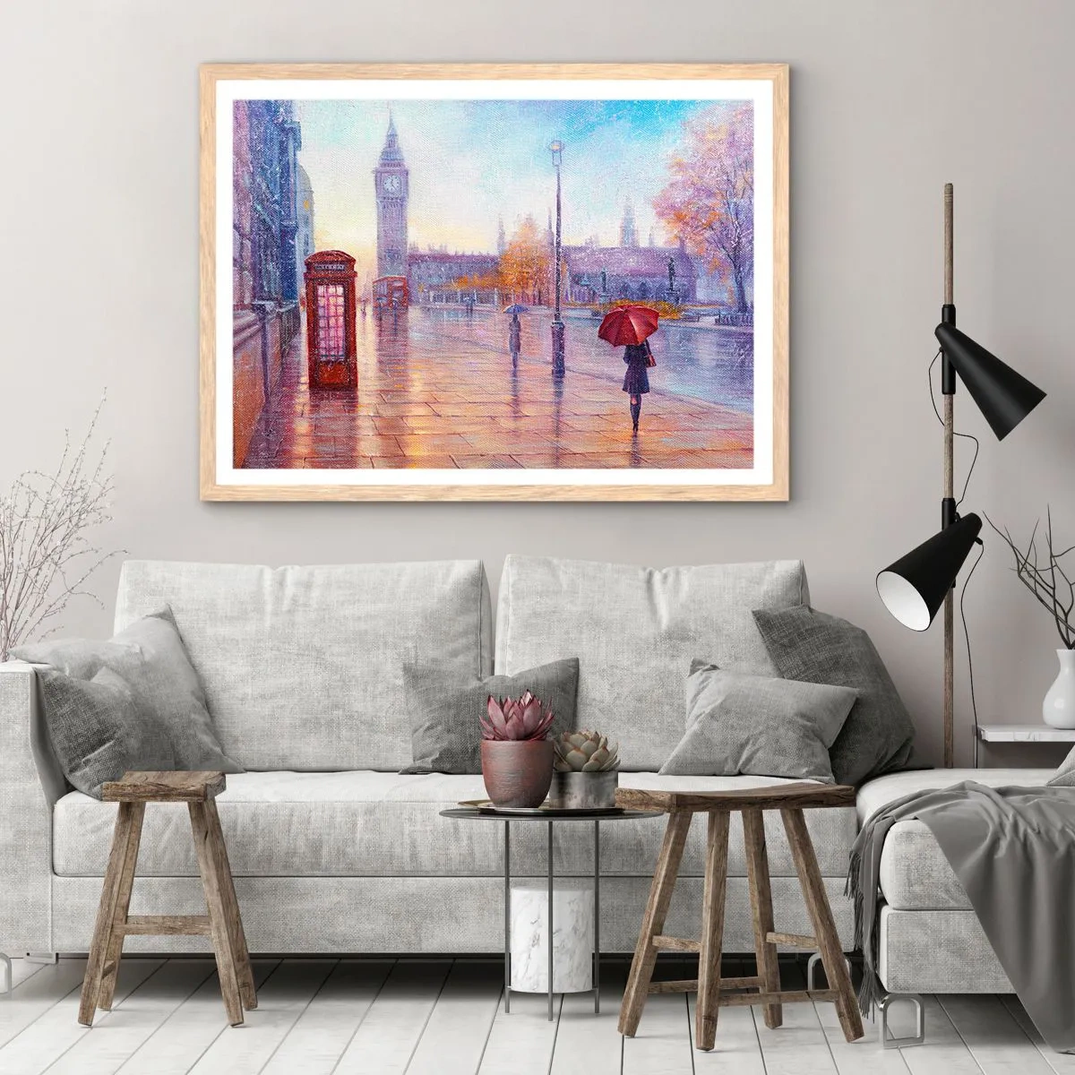 Plagát v ráme zo svetlého duba - Londýnsky jesenný deň - 50x40 cm