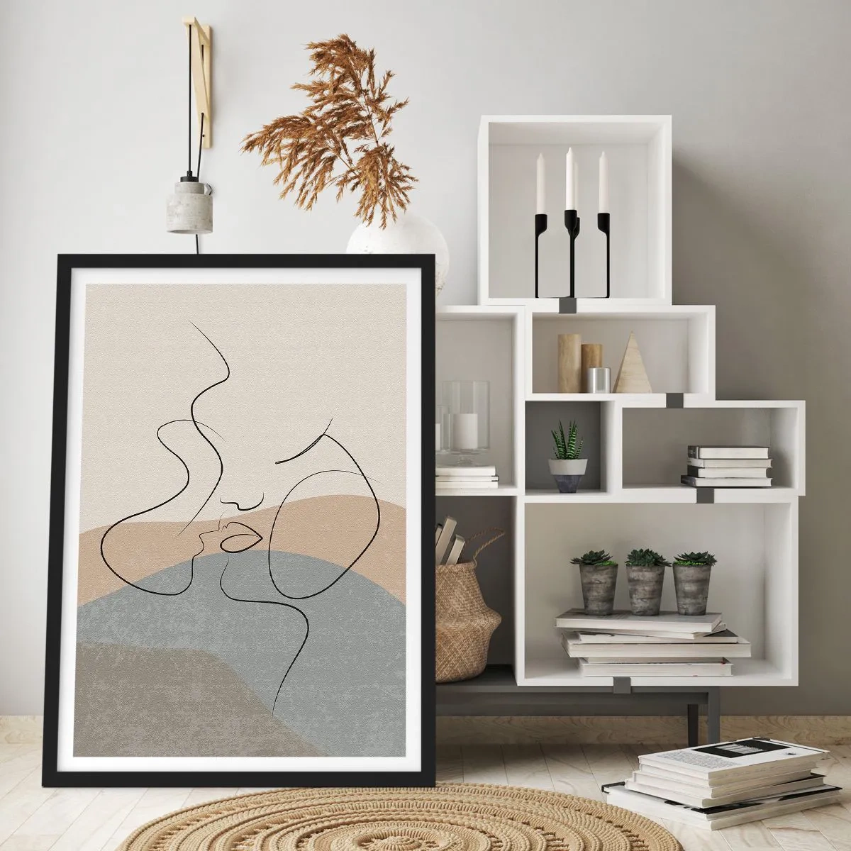Plagát v čiernom ráme - Minimalistická línia, ktorá vytvára ženský výraz tváre - 50x70cm - Ako ťah štetcom - Moderná nástenná dekorácia do obývacej izby a spálne ARTTOR