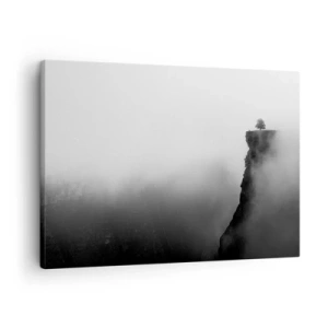 Obraz na plátne - Osamelý strom na okraji útesu obklopený hmlou - 70x50cm - Na okraji sveta - Moderná nástenná dekorácia do obývacej izby a spálne ARTTOR