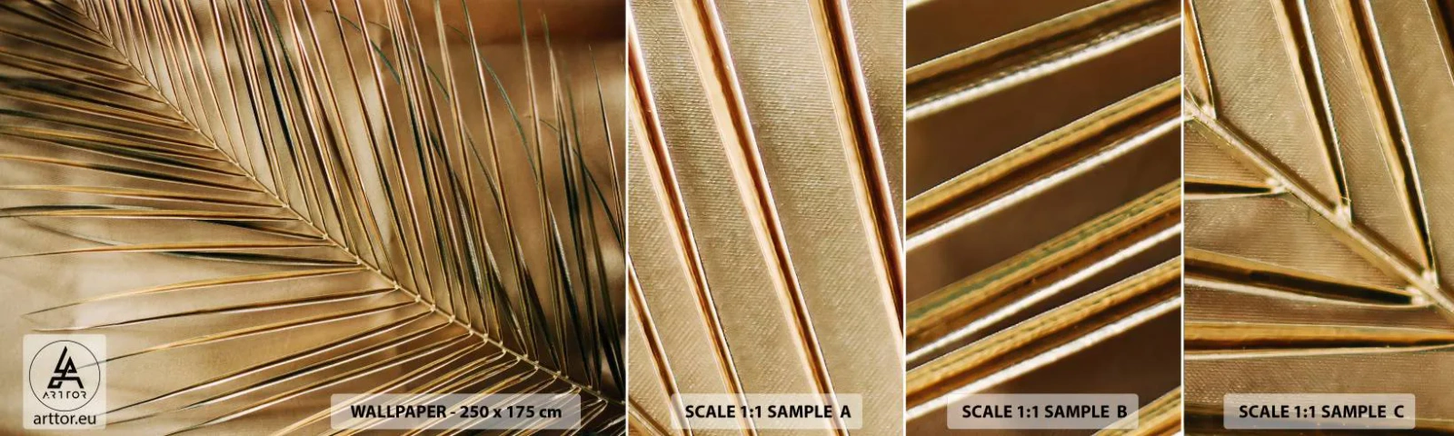 Vzorka samolepiacej fototapety Deluxe Sticker - Prírodná kolonáda - Palmový list, Grafika, trópy - 100x30 cm