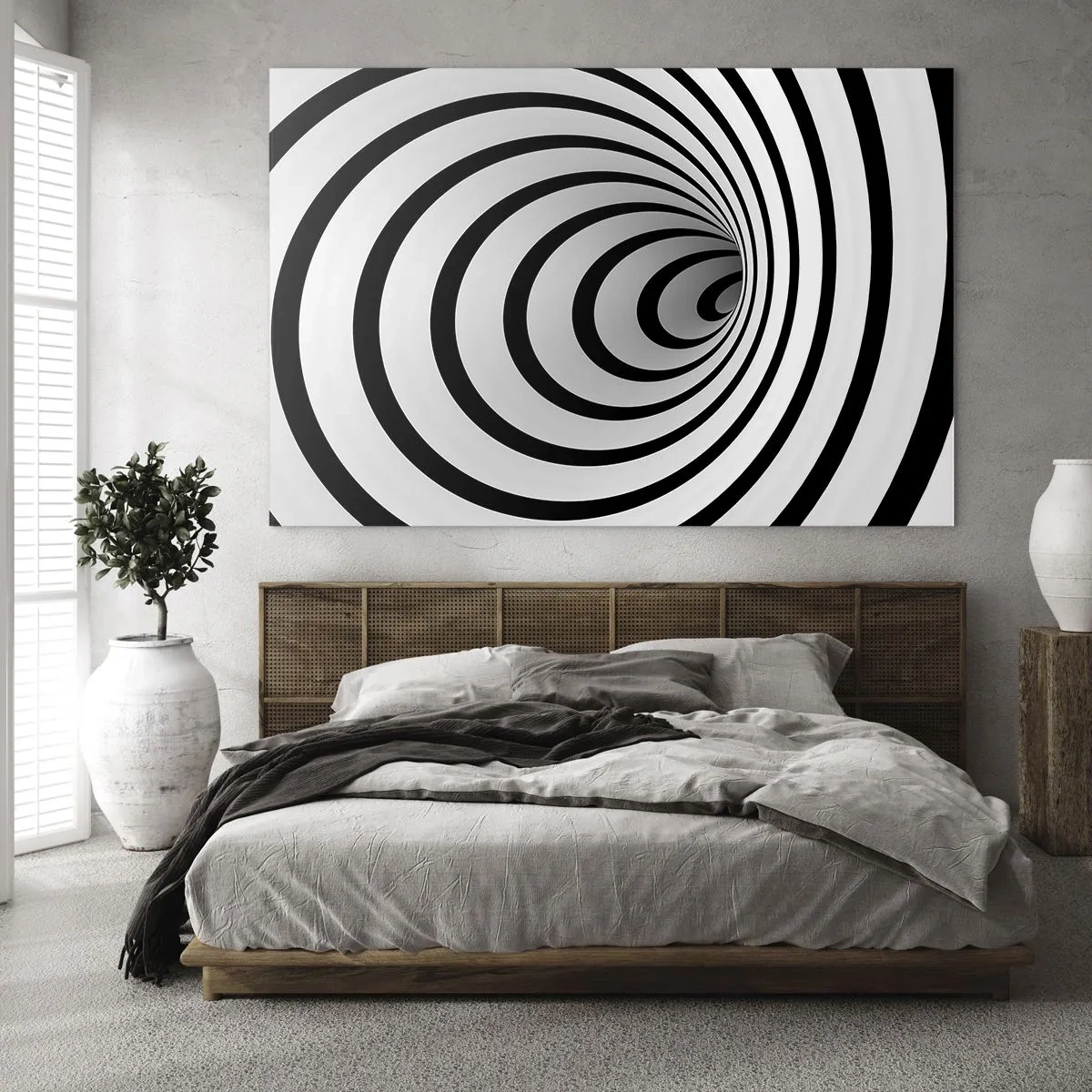 Obraz na skle - Abstraktný špirálový vzor v čiernej a bielej farbe - 70x50cm - Tiež nemôžete odolať? - Moderná nástenná dekorácia do obývacej izby a spálne ARTTOR