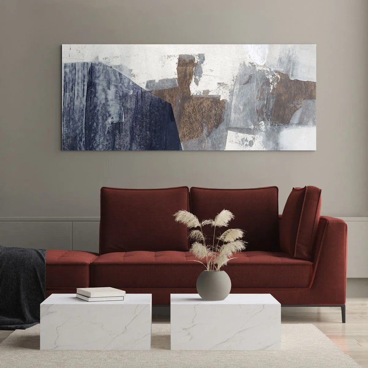 Obraz na skle - Modro-hnedé tvary - 100x40 cm