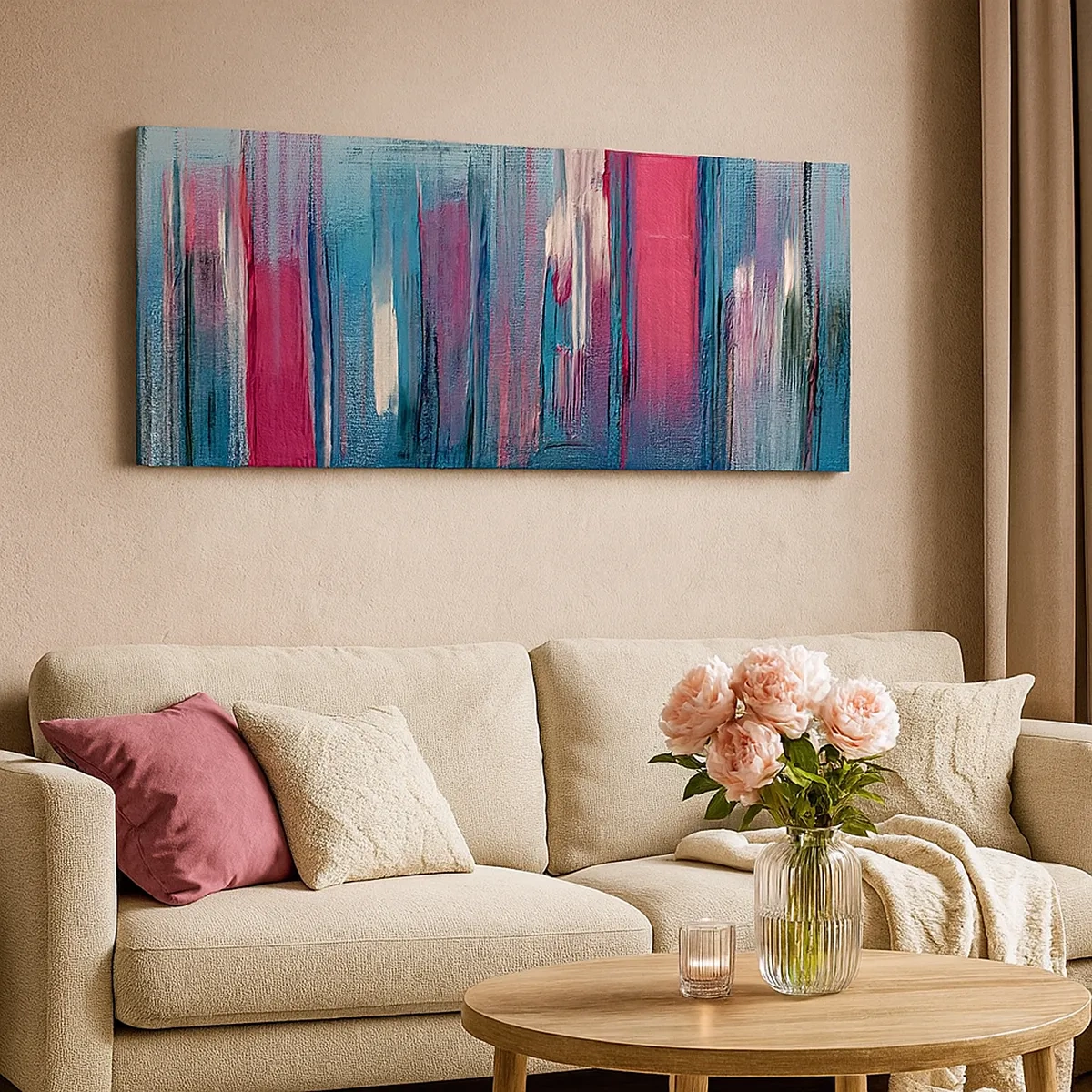 Obraz na plátne - Vertikálna kompozícia v modrej a červenej - 30x30 cm