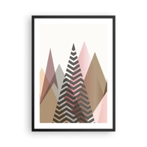 Plagát v čiernom ráme - Geometrické hory v pastelových odtieňoch s vrstveným efektom - 50x70cm - Pyramidálny pohľad - Moderná nástenná dekorácia do obývacej izby a spálne ARTTOR