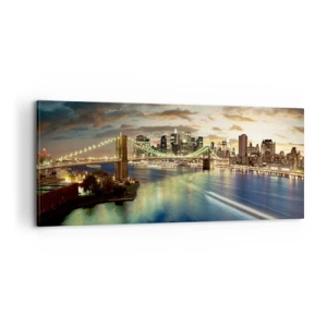 Obraz na plátne - Žiarivý večer nad Manhattanom - 100x40 cm