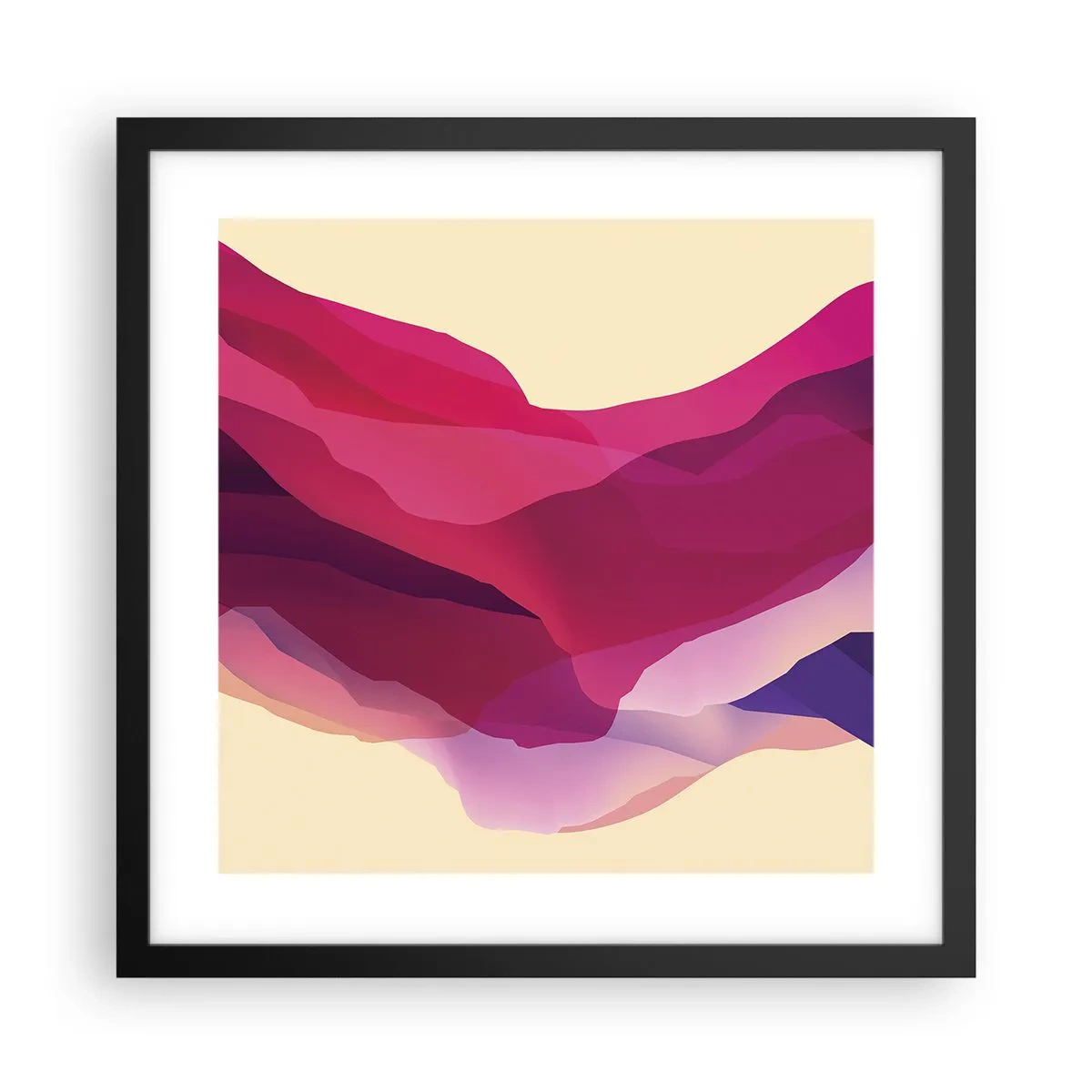 Plagát v čiernom ráme - Fialové vlny - 40x40 cm