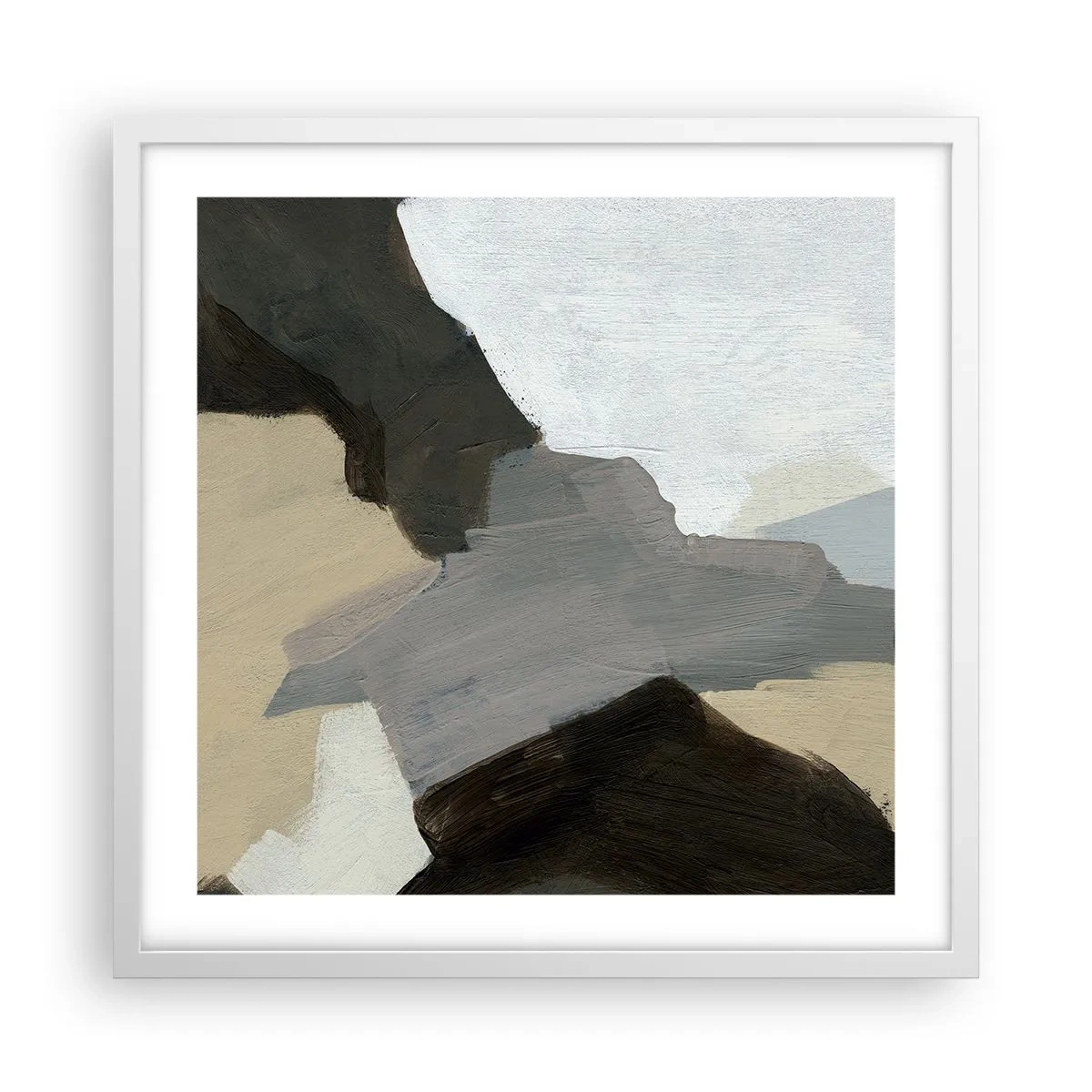 Plagát v bielom ráme - Abstrakcia: križovatka šedej - 50x50 cm