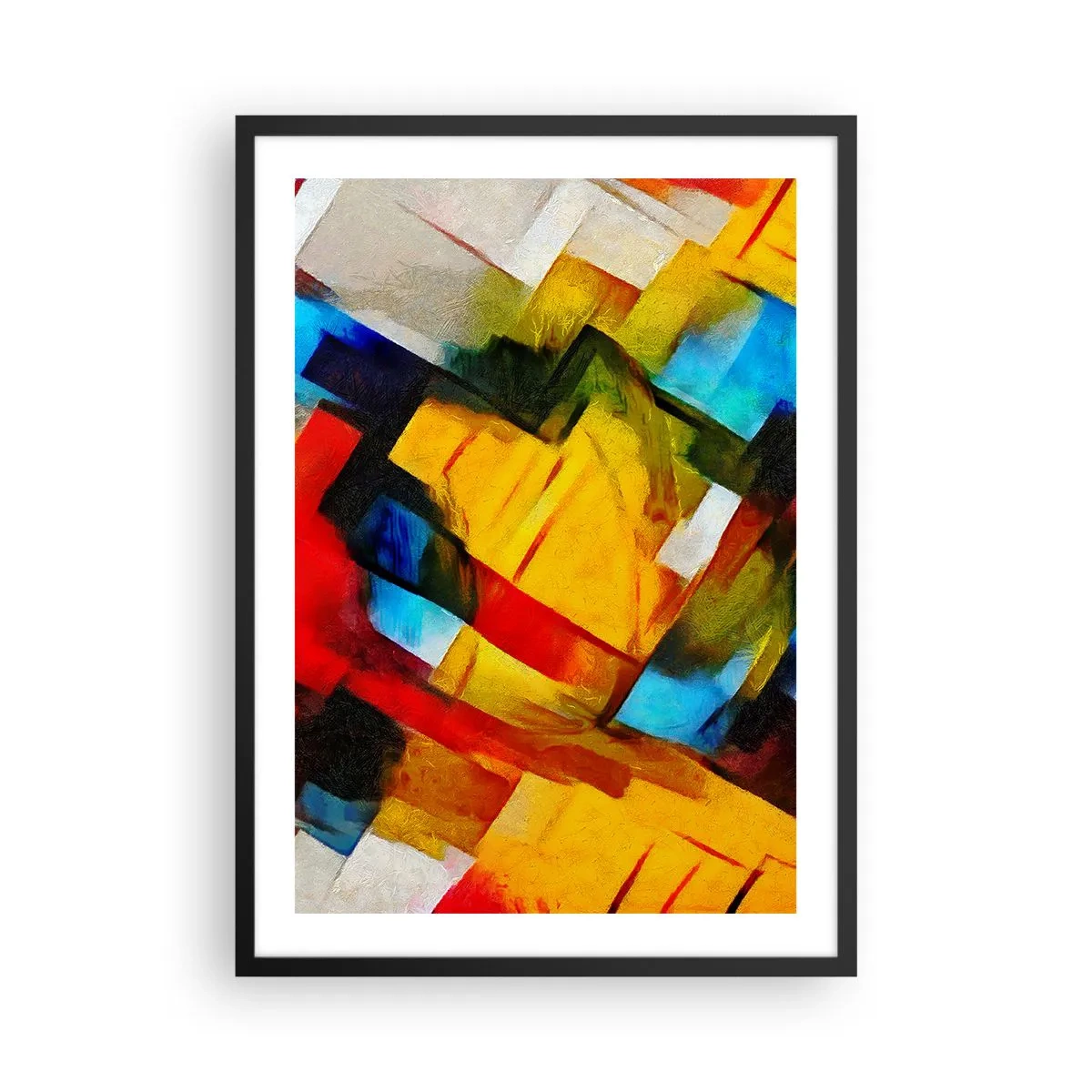 Plagát v čiernom ráme - Abstraktné geometrické tvary v intenzívnych farbách - 50x70cm - Viacfarebný mix - Moderná nástenná dekorácia do obývacej izby a spálne ARTTOR
