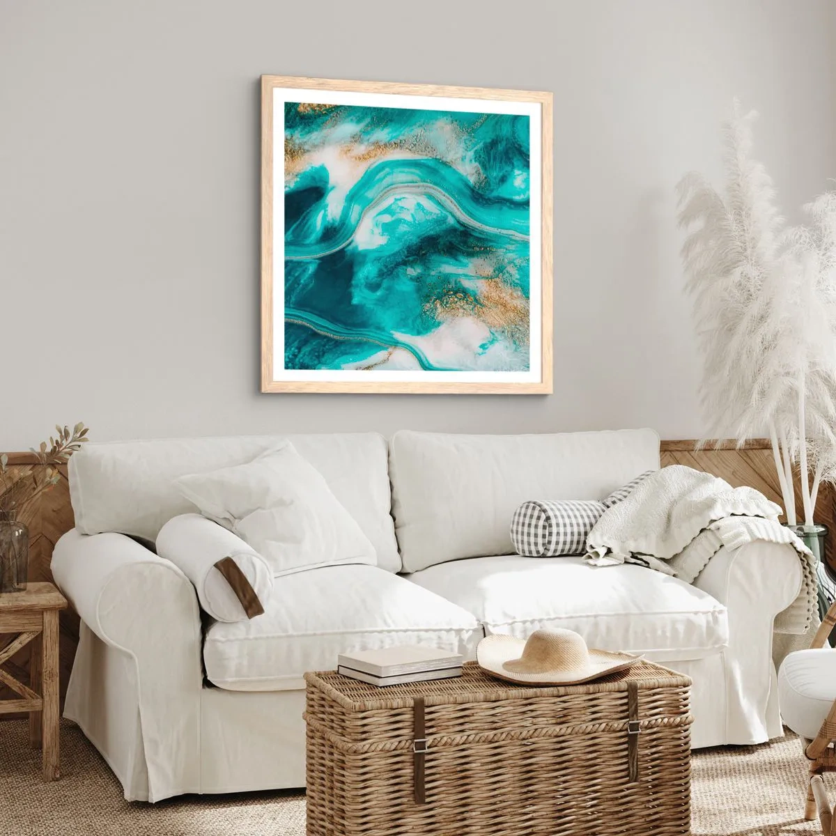 Plagát v ráme zo svetlého duba - Rieka zlata - 50x50 cm