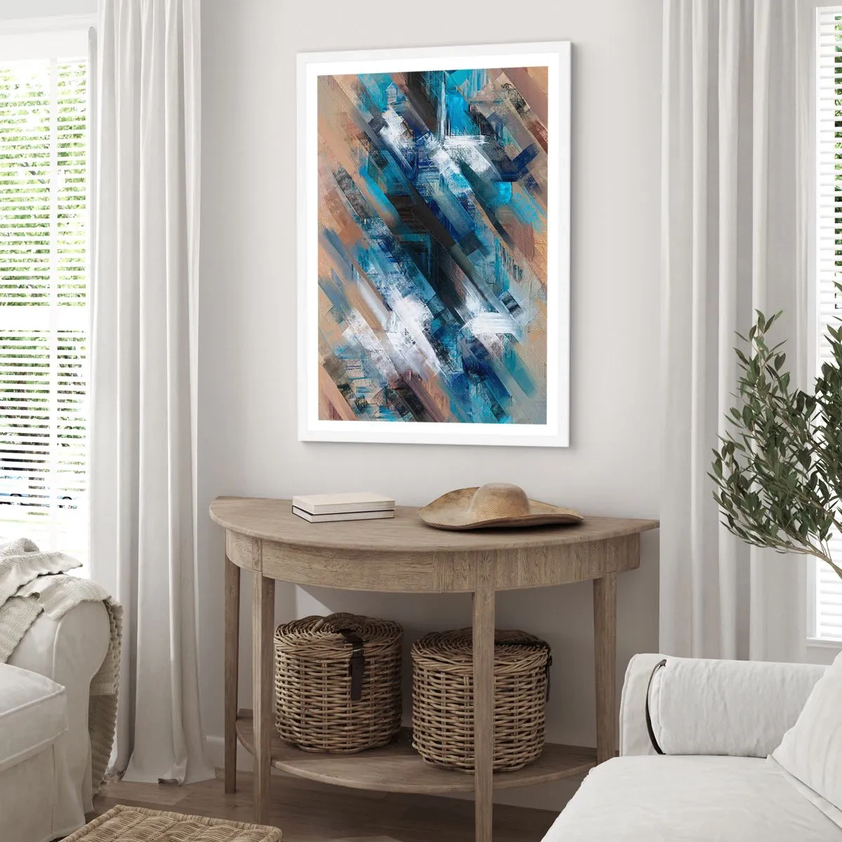 Plagát v bielom ráme - Modrá šikmosť - 70x100 cm