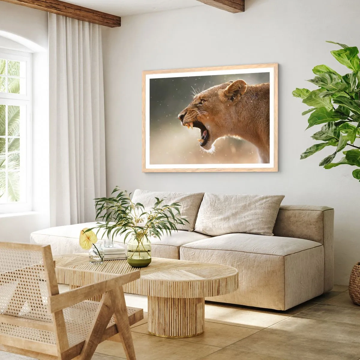 Plagát v ráme zo svetlého duba - Snaž sa nepočúvať - 100x70 cm