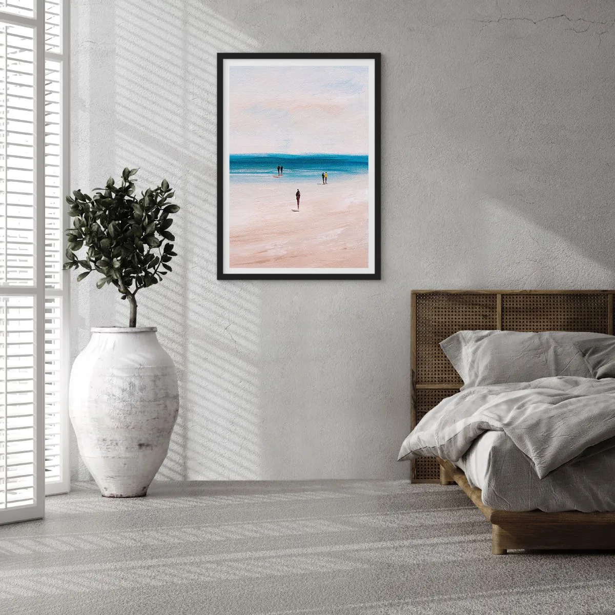 Plagát v čiernom ráme - Minimalistická plážová scéna - 50x70cm - Prirodzená potreba - Moderná nástenná dekorácia do obývacej izby a spálne ARTTOR