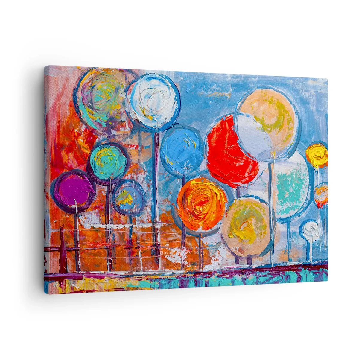 Obraz na plátne - Farebné abstraktné stromy na modrom pozadí - 70x50cm - Rozmanitosti - Moderná nástenná dekorácia do obývacej izby a spálne ARTTOR