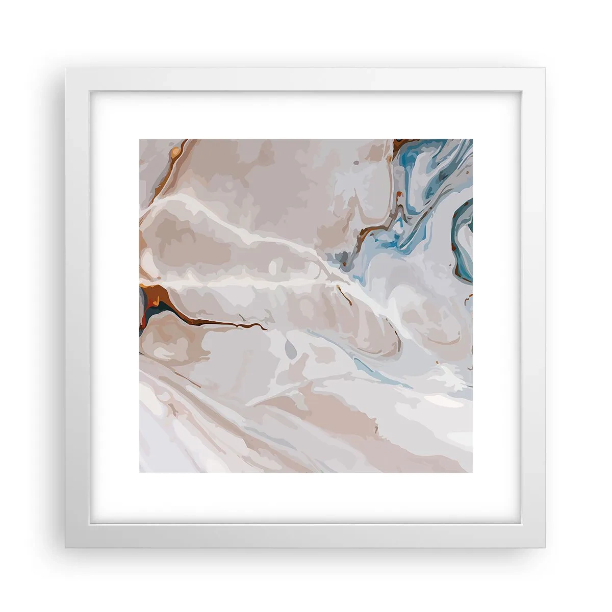 Plagát v bielom ráme - Modré meandre pod bielou - 30x30 cm