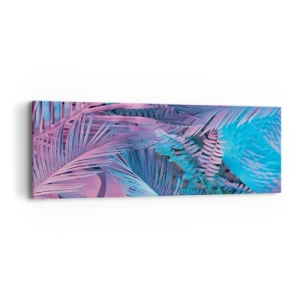 Obraz na plátne - Tropy v ružovej a modrej - 90x30 cm