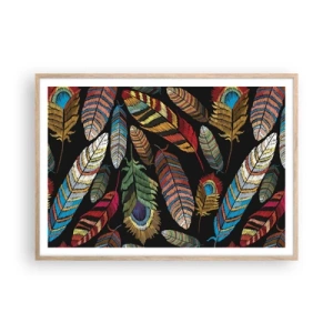 Plagát v ráme zo svetlého duba - Vtáčí karneval - 100x70 cm