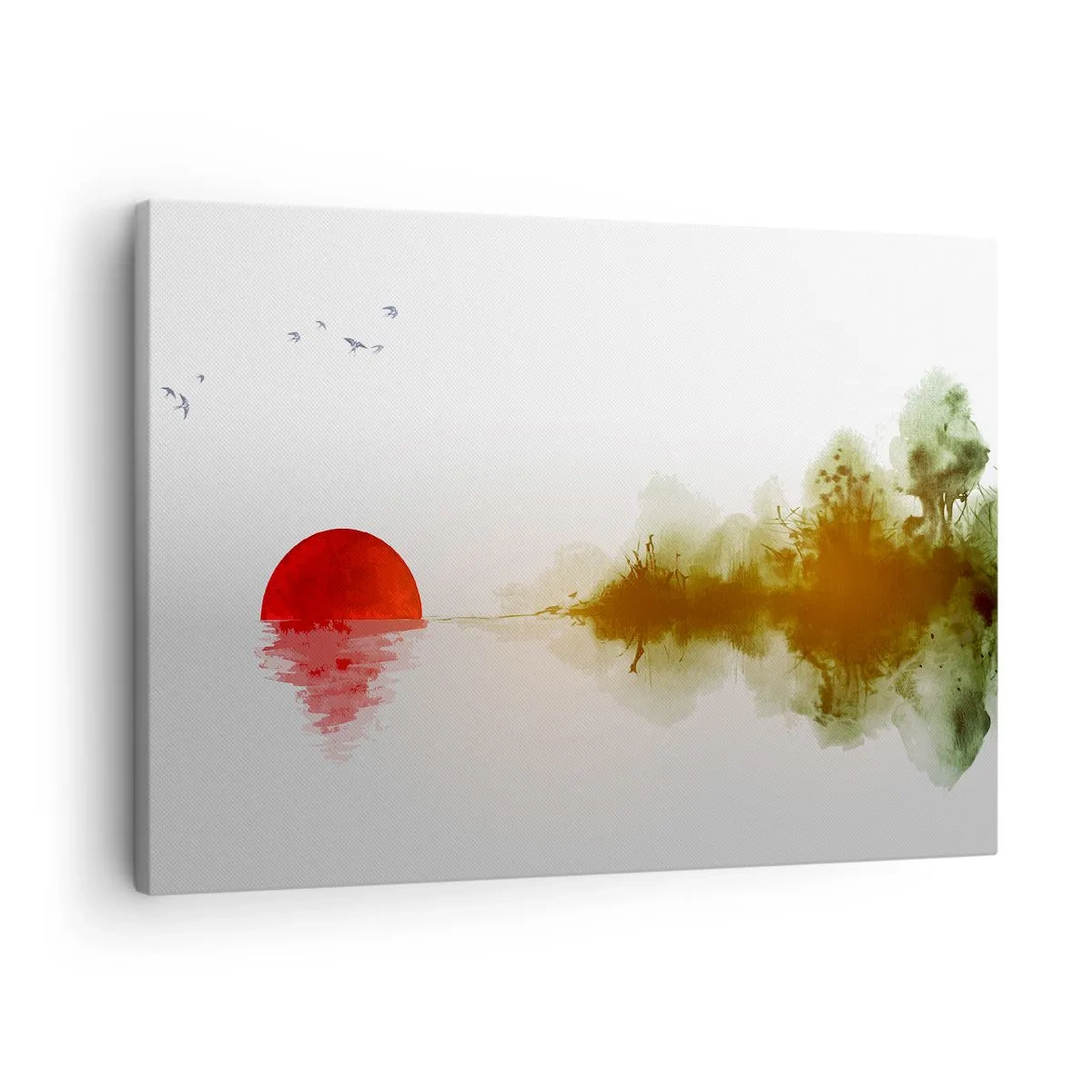 Obraz na plátne - Abstraktný západ slnka nad jazerom s odrazom - 70x50cm - Prísľub pokoja - Moderná nástenná dekorácia do obývacej izby a spálne ARTTOR