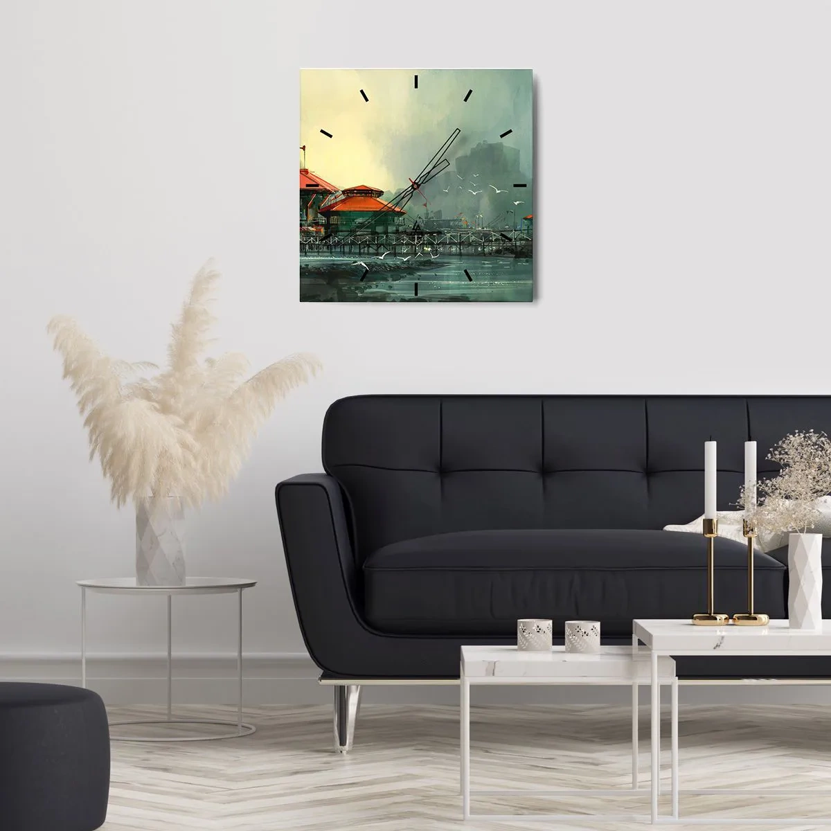 Nástenné hodiny - Slnečný deň v prístave - 40x40 cm