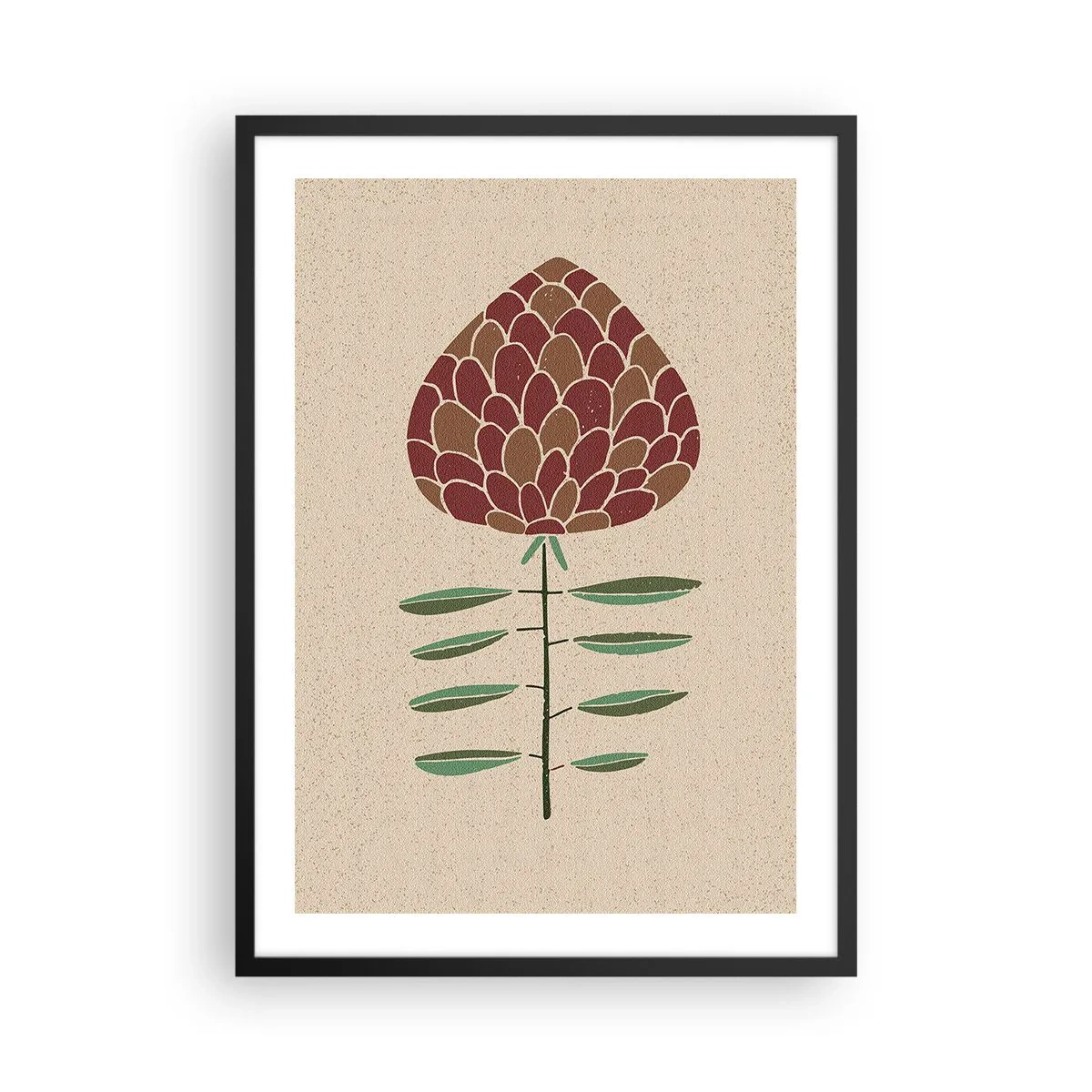 Plagát v čiernom ráme - Abstraktný kvet v teplých farbách na béžovom pozadí - 50x70cm - Šéf šéfov - Moderná nástenná dekorácia do obývacej izby a spálne ARTTOR
