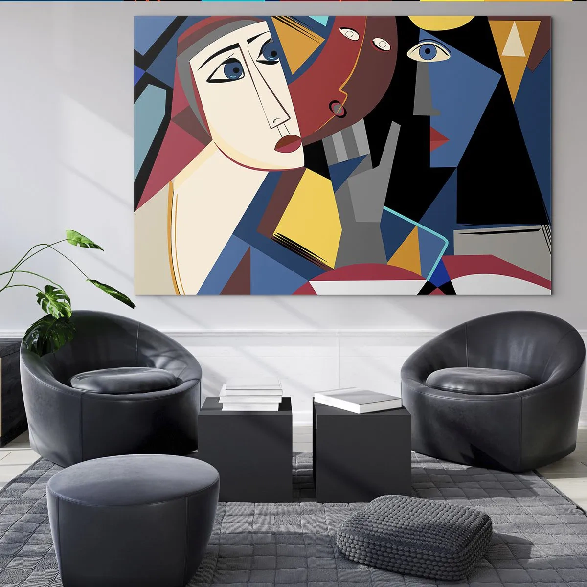 Obraz na skle - Kubistické tváre v intenzívnych farbách - 70x50cm - Konverzácia kubistov - Moderná nástenná dekorácia do obývacej izby a spálne ARTTOR