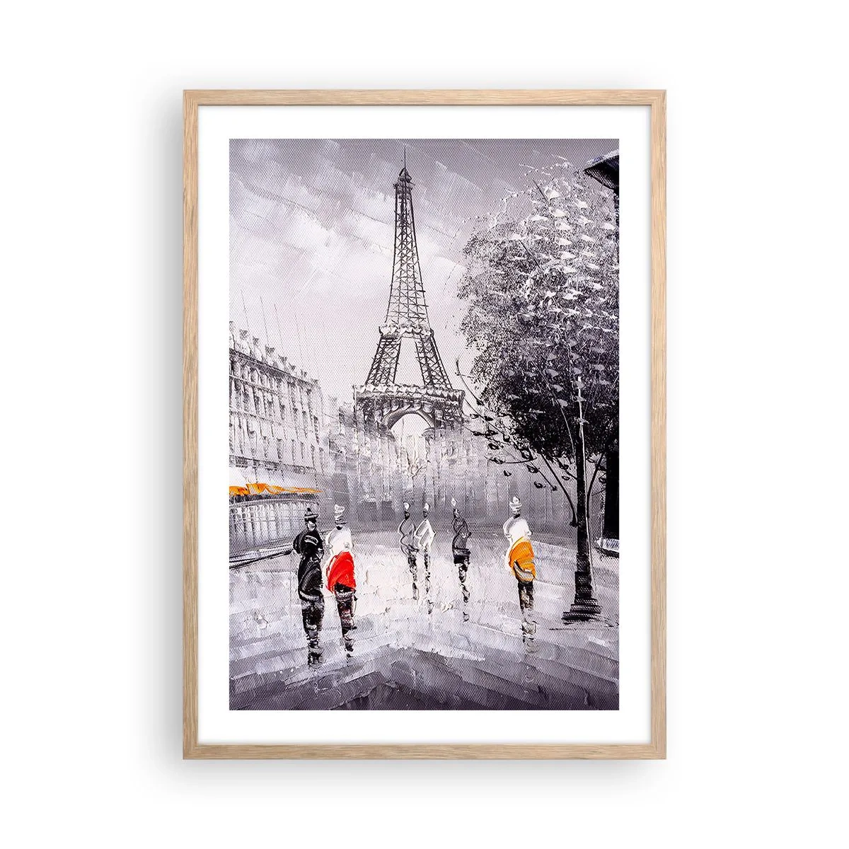 Plagát v ráme zo svetlého duba - Parížska prechádzka - 50x70 cm