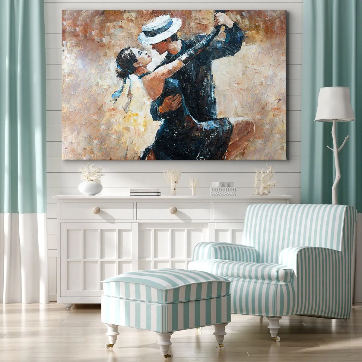 Obraz na plátne - Pár tancuje tango v romantickom, elegantnom štýle - 70x50cm - A la Rudolf Valentino - Moderná nástenná dekorácia do obývacej izby a spálne ARTTOR