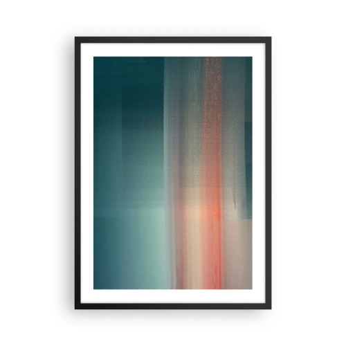 Plagát v čiernom ráme - Abstraktná hra svetla v odtieňoch tyrkysovej a červenej. - 50x70cm - Abstrakcia: vlny svetla - Moderná nástenná dekorácia do obývacej izby a spálne ARTTOR