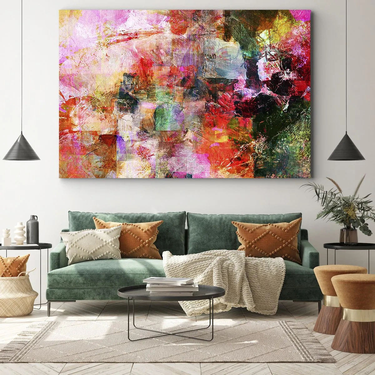 Obraz na plátne - Abstraktná kompozícia s dominantnými ružovými a červenými tónmi. - 70x50cm - Cesta ružovú - Moderná nástenná dekorácia do obývacej izby a spálne ARTTOR