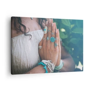 Obraz na plátne - Ruky zdobené boho šperkami - 70x50cm - Vitajte v centre bytia - Moderná nástenná dekorácia do obývacej izby a spálne ARTTOR