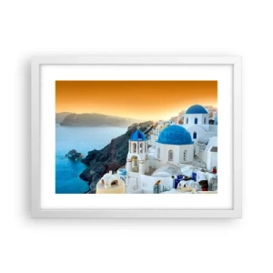 Plagát v bielom ráme - Santorini - v náruči skál - 40x30 cm