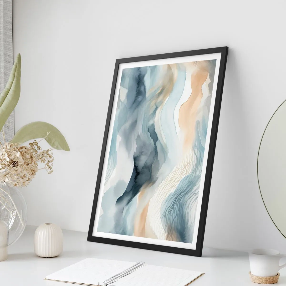 Plagát v čiernom ráme - Abstrakcia snehu a hmly - 70x100 cm