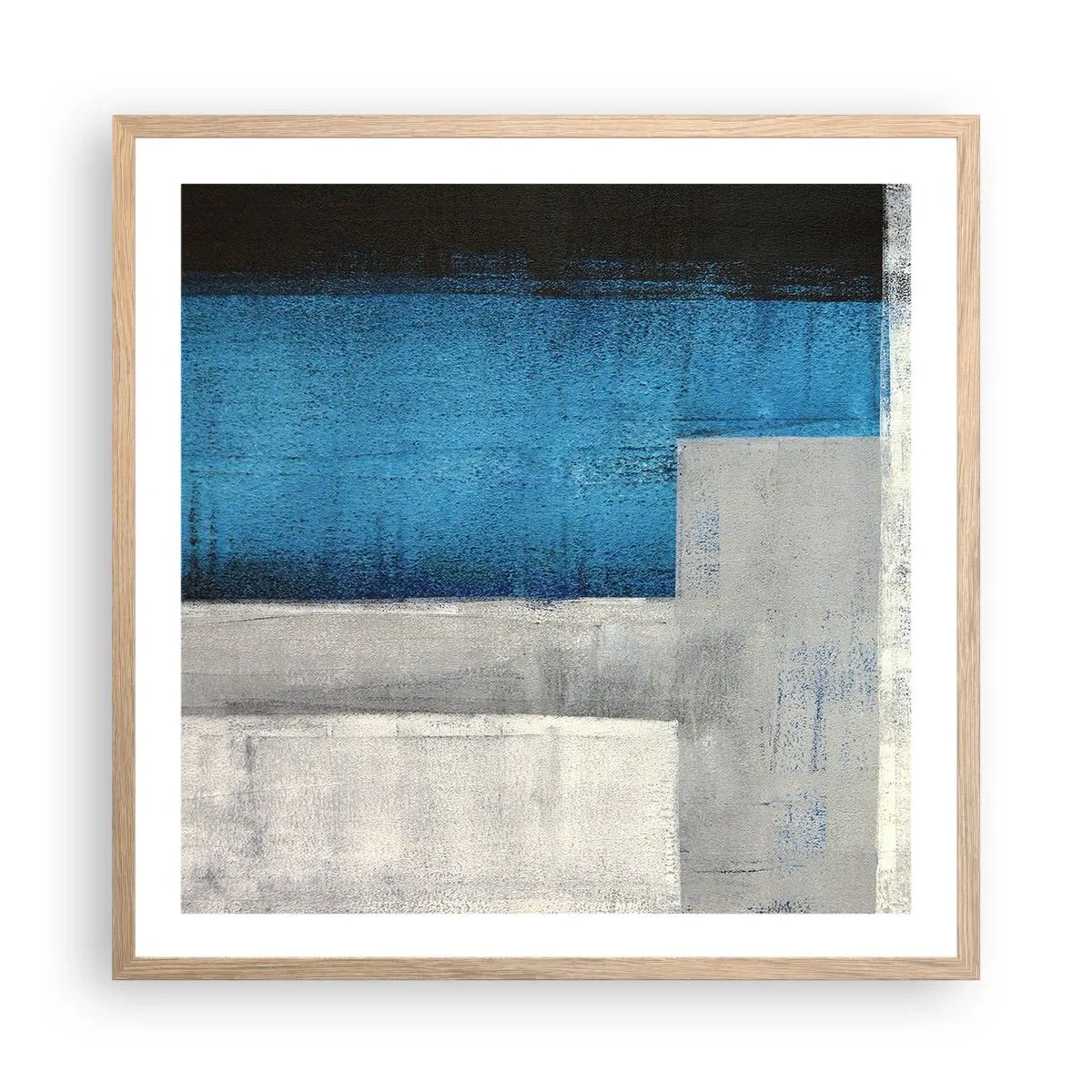 Plagát v ráme zo svetlého duba - Poetická kompozícia šedej a modrej - 60x60 cm