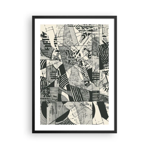 Plagát v čiernom ráme - Čiernobiele abstraktné geometrické vzory - 50x70cm - Dynamika súčasnosti - Moderná nástenná dekorácia do obývacej izby a spálne ARTTOR