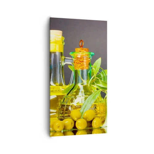 Obraz na plátne - Zátišie s olivami a olejom - 65x120 cm